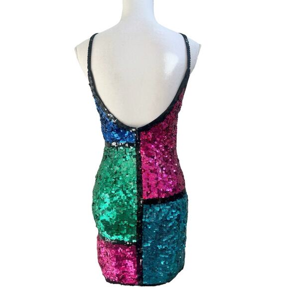 A.J. Bari Vtg Multicolor Colorblock Sequin Tank Dress 4 Festival Cocktail Party - Picture 2 of 10